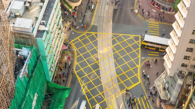 rooftop hong kong down crossroad construction panorama 4k time lapse china
