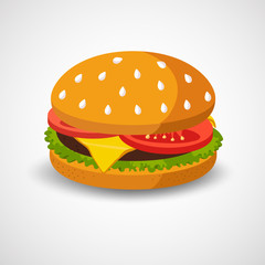 Hamburger isolated on white background.Vector illustration. 