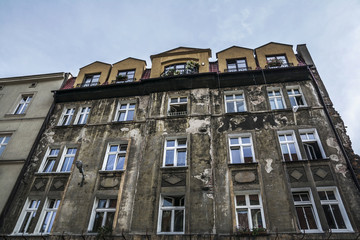 Old building architecture in Jewish quarter in Krakow, Poland