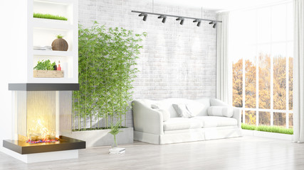 Modern bright interior . 3D rendering