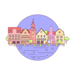 Fototapeta premium Flat Line city landscape icon, website elements layout of Urban Landscape.