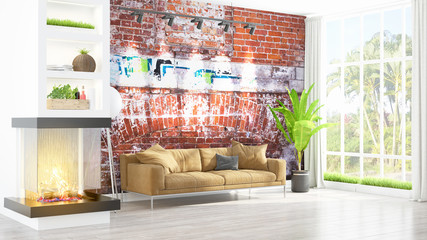 Modern bright interior . 3D rendering