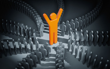 Obraz premium Business coaching. Or may be - pastor and his flock. Leadership business metaphor. 3d illustration