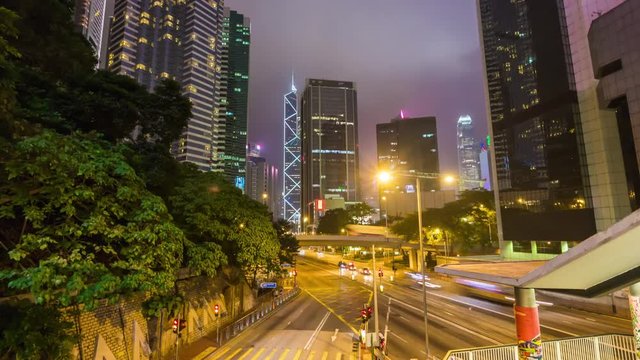 hong kong night illumination traffic street bridge panorama 4k time lapse china
