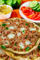 Turkish pizza Lahmajoun Lahmacun with ground beef