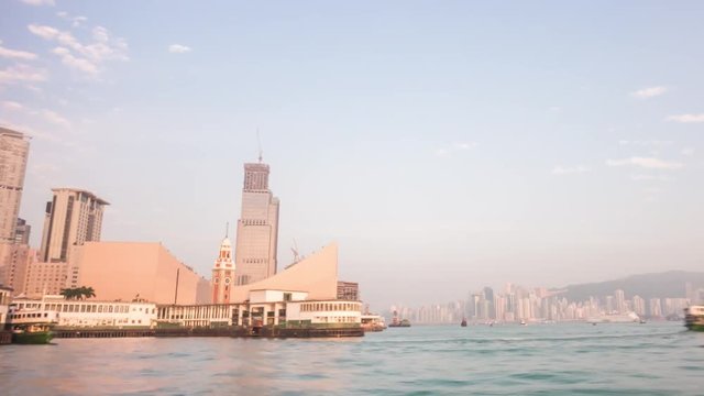 sunset sky famous hong kong kowloon ferry ride panorama 4k time lapse china
