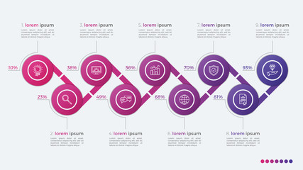 Timeline vector infographic design with ellipses 9 steps