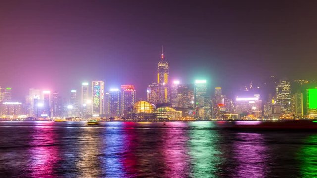 night light colorful hong kong downtown bay panorama 4k time lapse china
