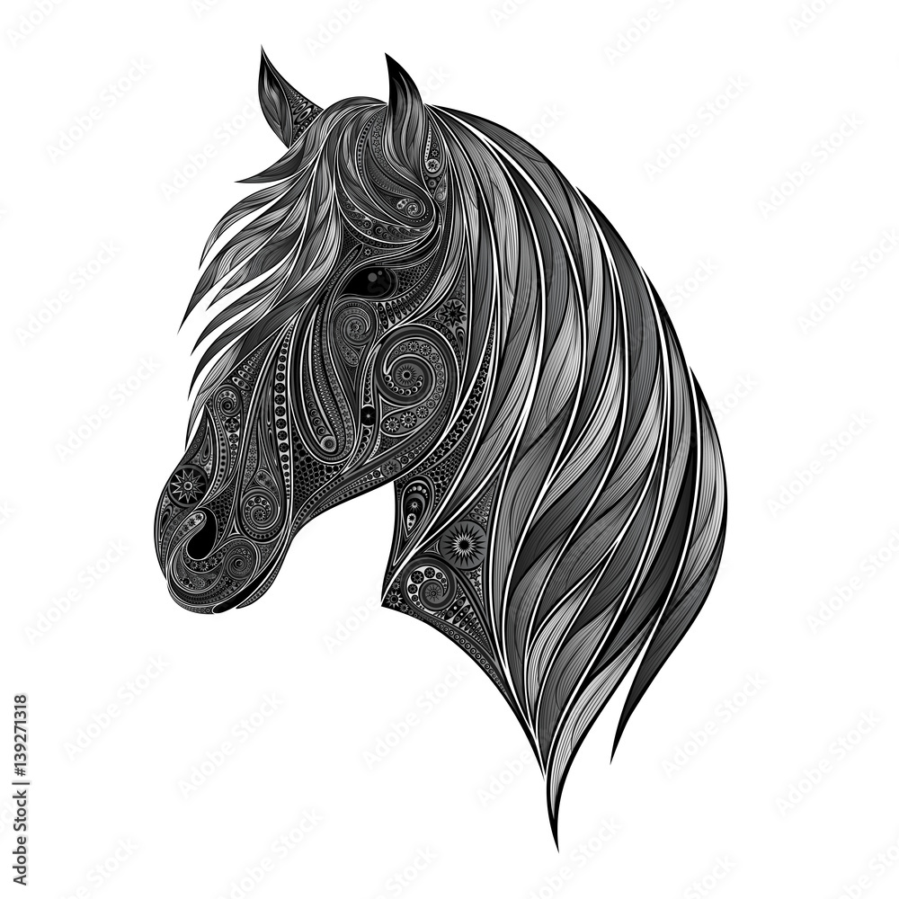 Wall mural Vector silhouette of gray horse of beautiful patterns