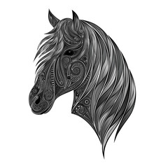 Vector silhouette of gray horse of beautiful patterns