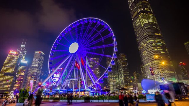 night illumination famous hong kong bay wheel panorama 4k time lapse china

