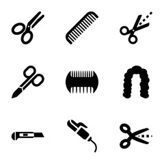 Set of 9 scissors filled icons