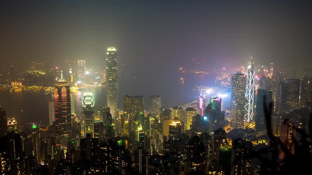 night famous hong kong city view point the peak panorama 4k time lapse china

