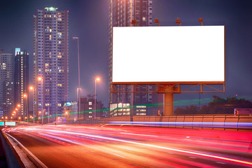 blank billboard in night city - obrazy, fototapety, plakaty