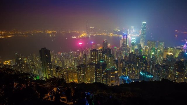 night light the peak cityscape famous hong kong bay panorama 4k time lapse china
