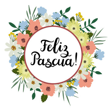 Happy Easter in Spanish. Modern Calligraphy Greeting Card. Brush Lettering.