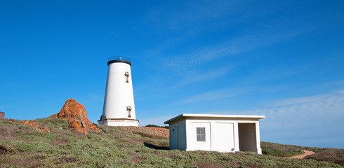 Lighthouse at Piedras Blancas point on the Central California Coast north of San Simeon California US of America
