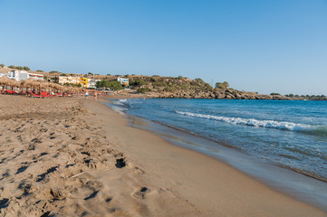 Fototapeta na wymiar Sandy beach of Paleochora town at western part of Crete island, Greece
