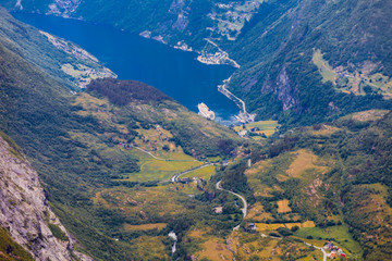 View on Geirangerfjord from Dalsnibba viewpoint in Norway