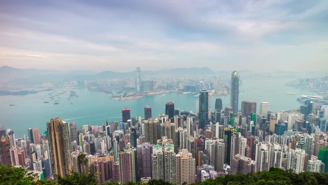 cloudy day hong kong city kowloon island peak water traffic panorama 4k time lapse china
