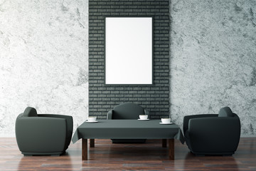 Black coffee table and blank frame