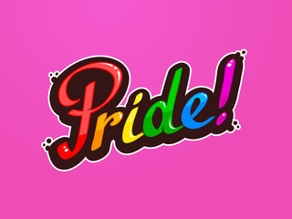 Pride word custom lettering text colored in colors of LGBT rainbow flag vector illustration