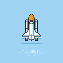 Space shuttle and rockets vector illustration in flat linework style