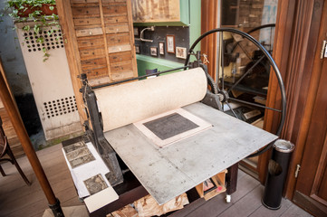Fototapeta na wymiar An old letterpress printing machine