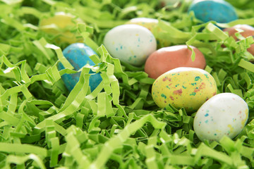 Candy Easter Eggs in Green Grass