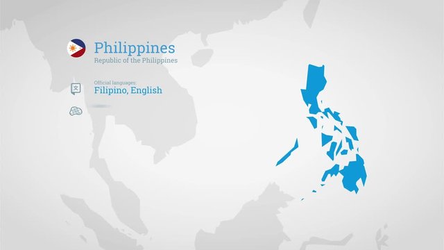Animated infographics map with country's flag and profile. Philippines