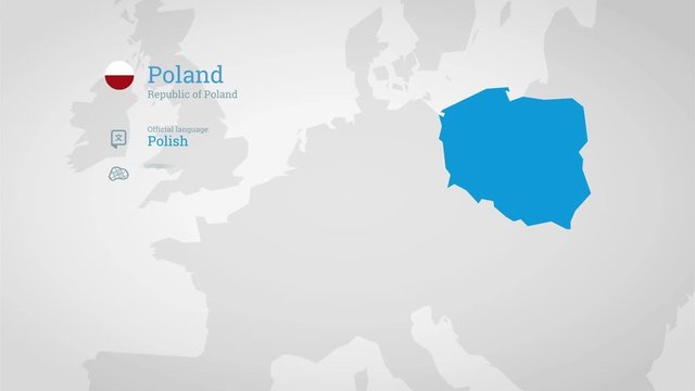 Animated infographics map with country's flag and profile. Poland
