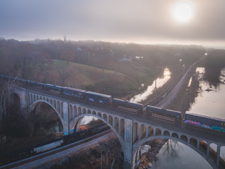rva, richmond, aerial, drone, virginia, james river, cemetery, train, train bridge