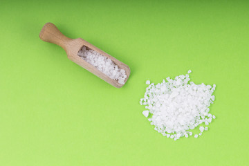 Salt crystals with wooden spoon