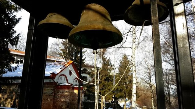 Dragalevsky Monastery, a Bulgarian Orthodox Church, bells in Winter