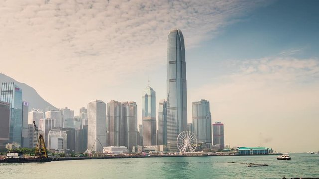hong kong cityscape famous bay summer day panorama 4k time lapse china
