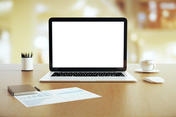 Blank white laptop closeup