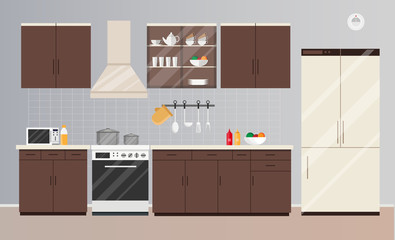 Kitchen interior flat style vector modern of Illustration set