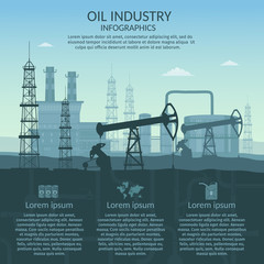 Vector Oil rig industry of processing petrol and transportation infographics set production elements.