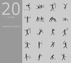 eps 10 vector set of summer sport icons. Silhouette sport signs collection. Indoor and outdoor activities, single and team sport included. Graphic illustration clip art for design, mobile, web, print
