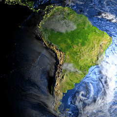 Fototapeta na wymiar South America on Earth - visible ocean floor