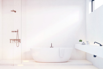Naklejka na ściany i meble Luxury bathroom with white walls, toned