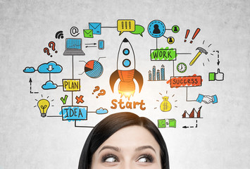 Woman head and colorful startup