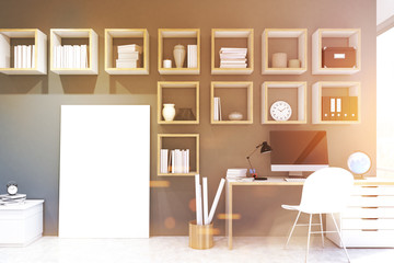Desktop, home office, poster, gray, toned