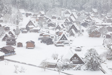 Fototapeta na wymiar World Heritage Site Shirakawago village with snow in winter