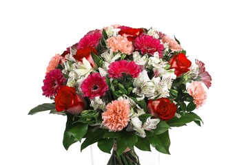 Beautiful bouquet of flowers at white background isolated , Women's Day