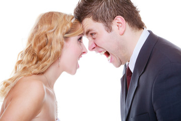 Groom and bride having quarrel argument