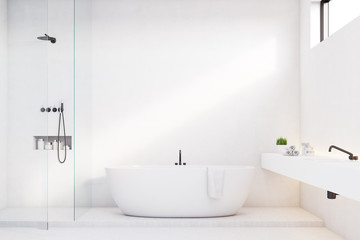 Naklejka na ściany i meble Luxury bathroom with white walls and shower