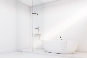 Fototapeta na wymiar Luxury bathroom with glass wall, corner