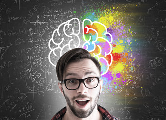 Hipster businessman and brain sketch