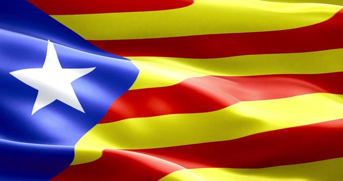 flag of catalonia yellow and red strip with star waving texture fabric background, national catalan symbol vote for separatism independence from spain concept